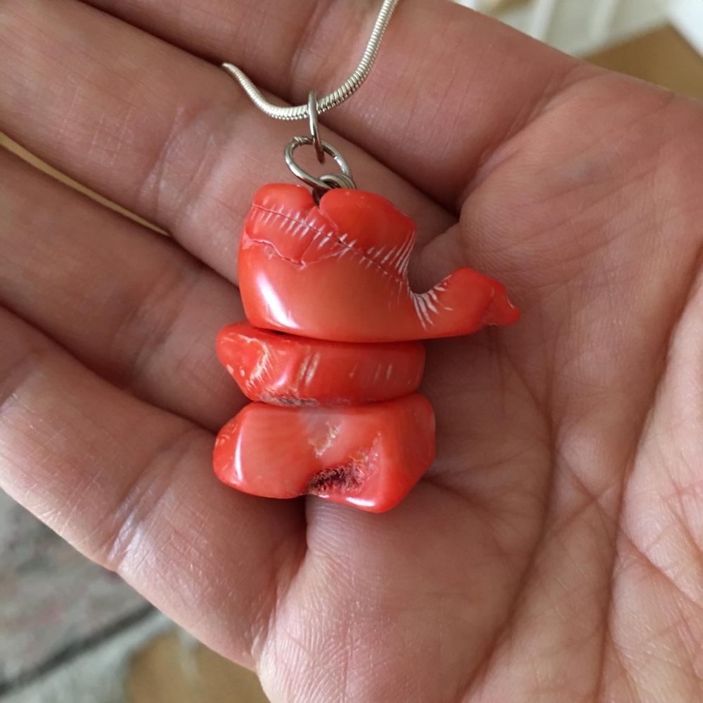 Genuine coral pendant & sterling silver chain